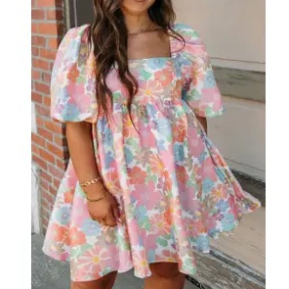 Plus Size Floral Puff Sleeve Dress